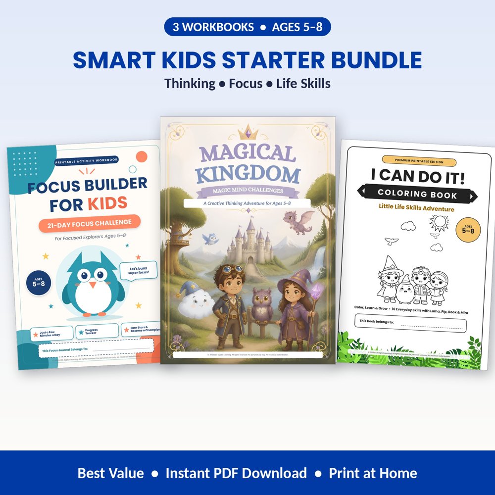 Smart Kids Starter Bundle: three printable workbooks